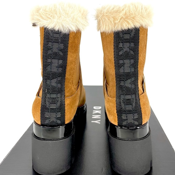 Dkny Shoes - DKNY suede Bax Wedge Lug Sole fur Boots latte 8.5